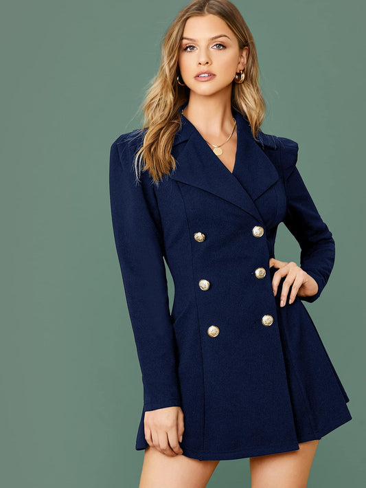 Chic Notch Collar Double-Breasted Blazer Dress for Effortless Elegance