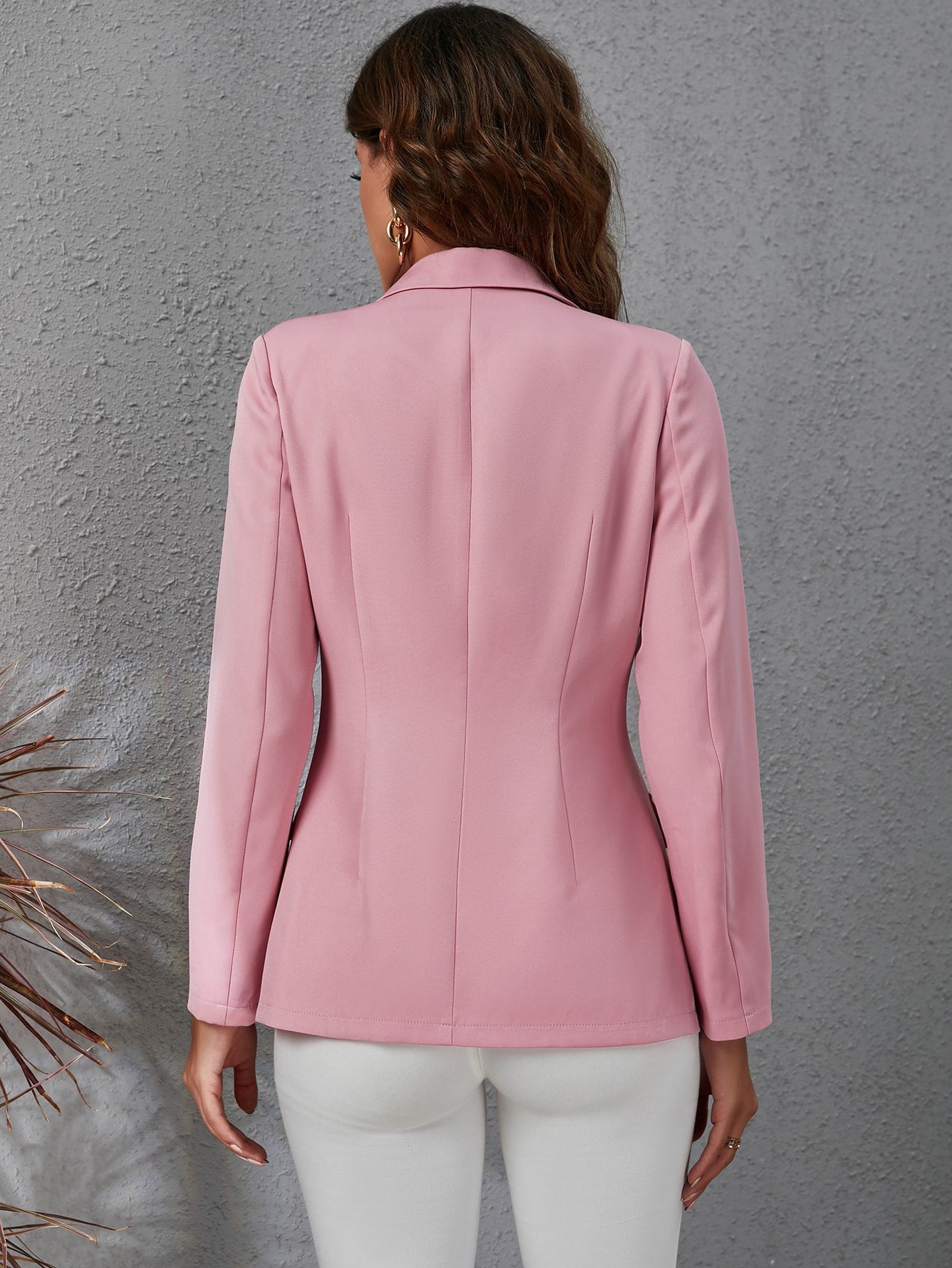 Chic Raffin Lapel Collar Double-Breasted Blazer with Flap Details