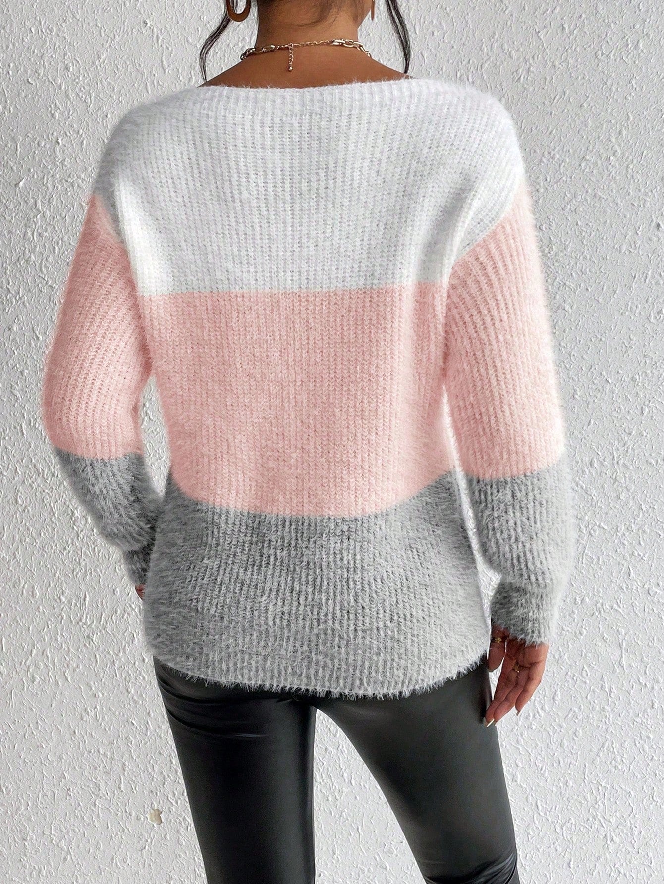 Cozy Chic: Relaxiva Color Block Loose Furry Sweater