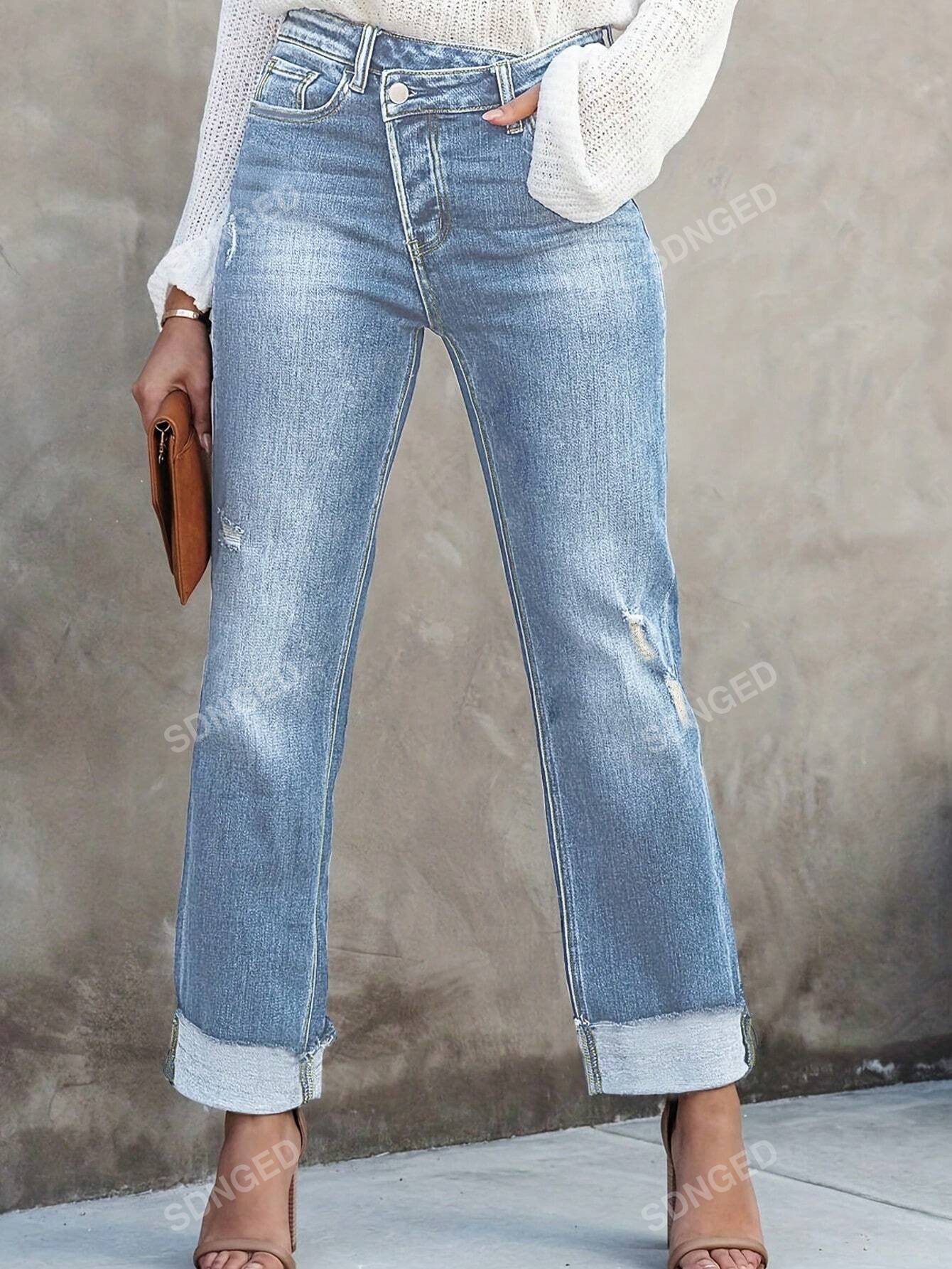 Chic Asymmetrical Waist Straight Pants with Pockets – Effortless Casual Style for Women