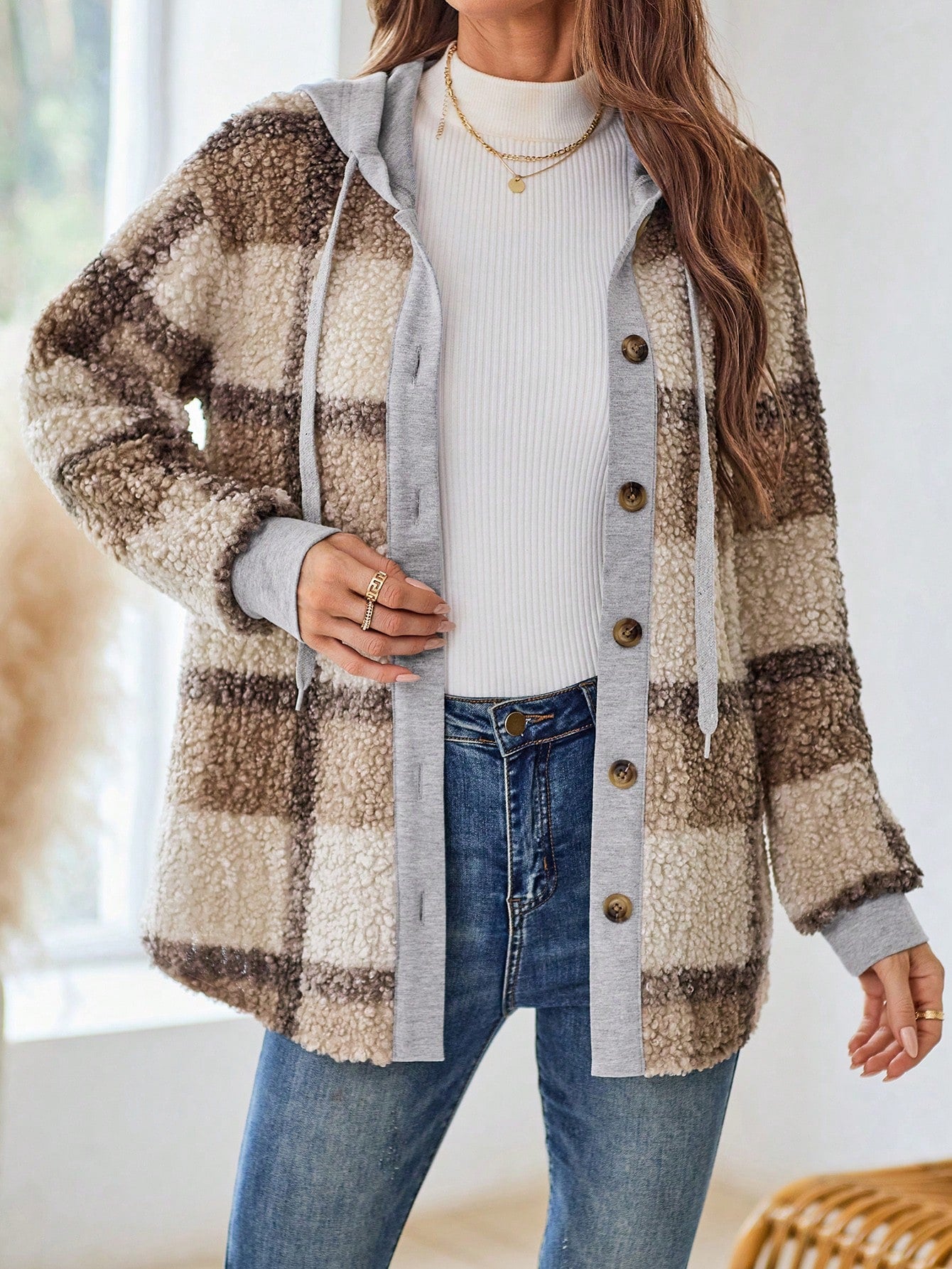 Chic Hooded Button-Up Jacket