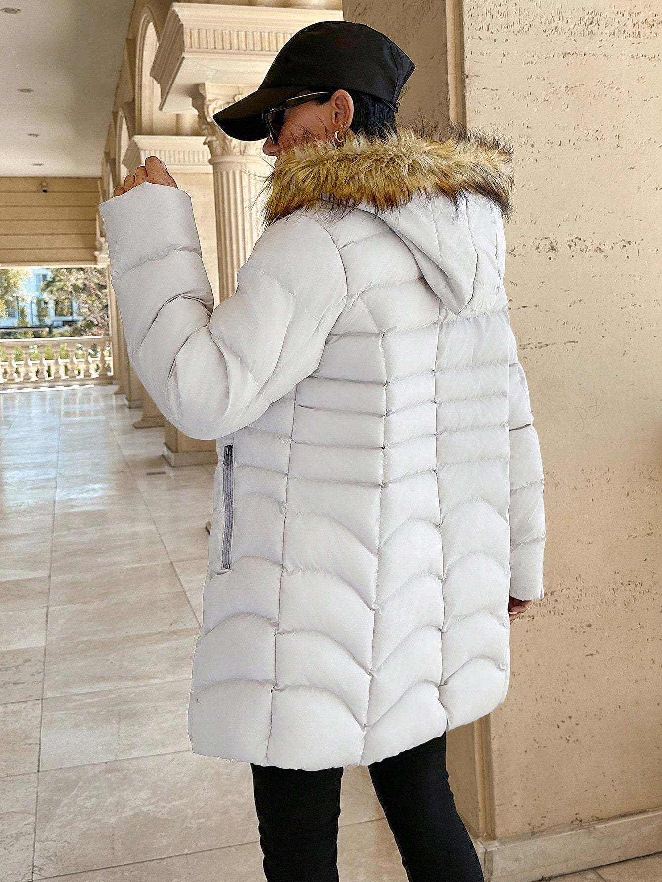 Chic Stone Color Long Padded Jacket