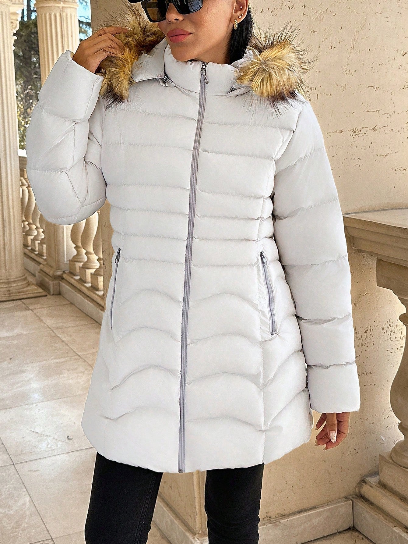 Chic Stone Color Long Padded Jacket