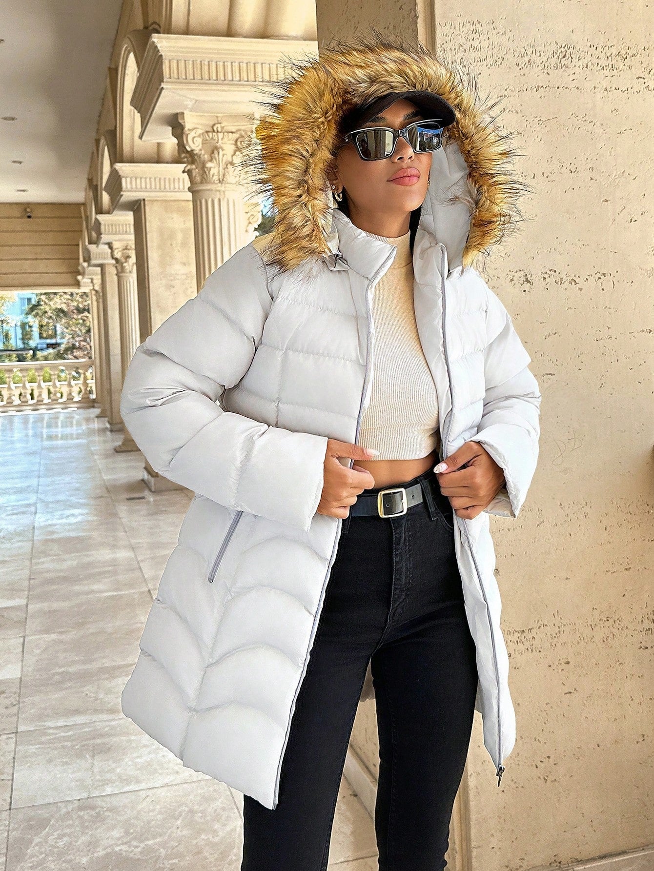 Chic Stone Color Long Padded Jacket