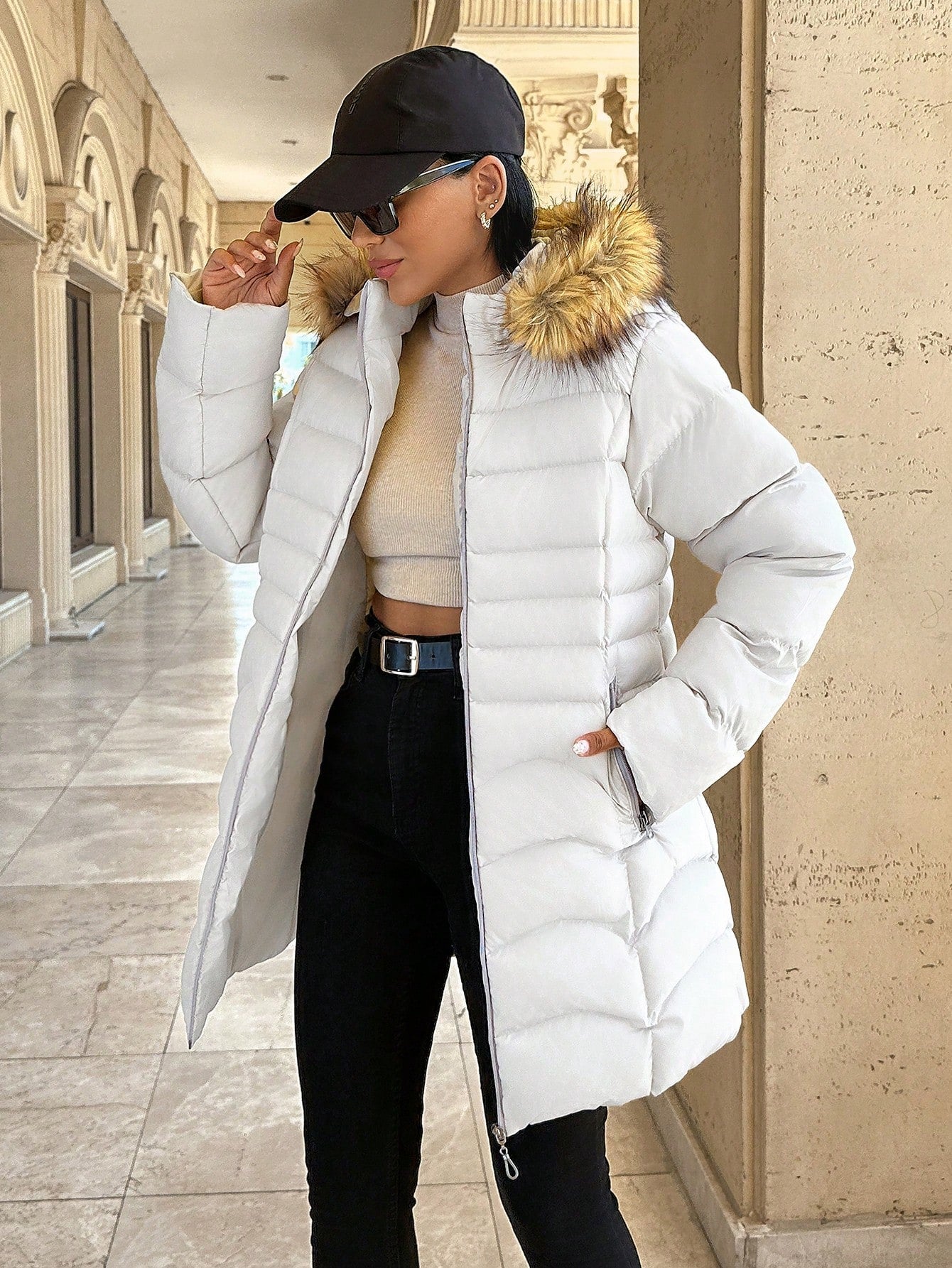 Chic Stone Color Long Padded Jacket