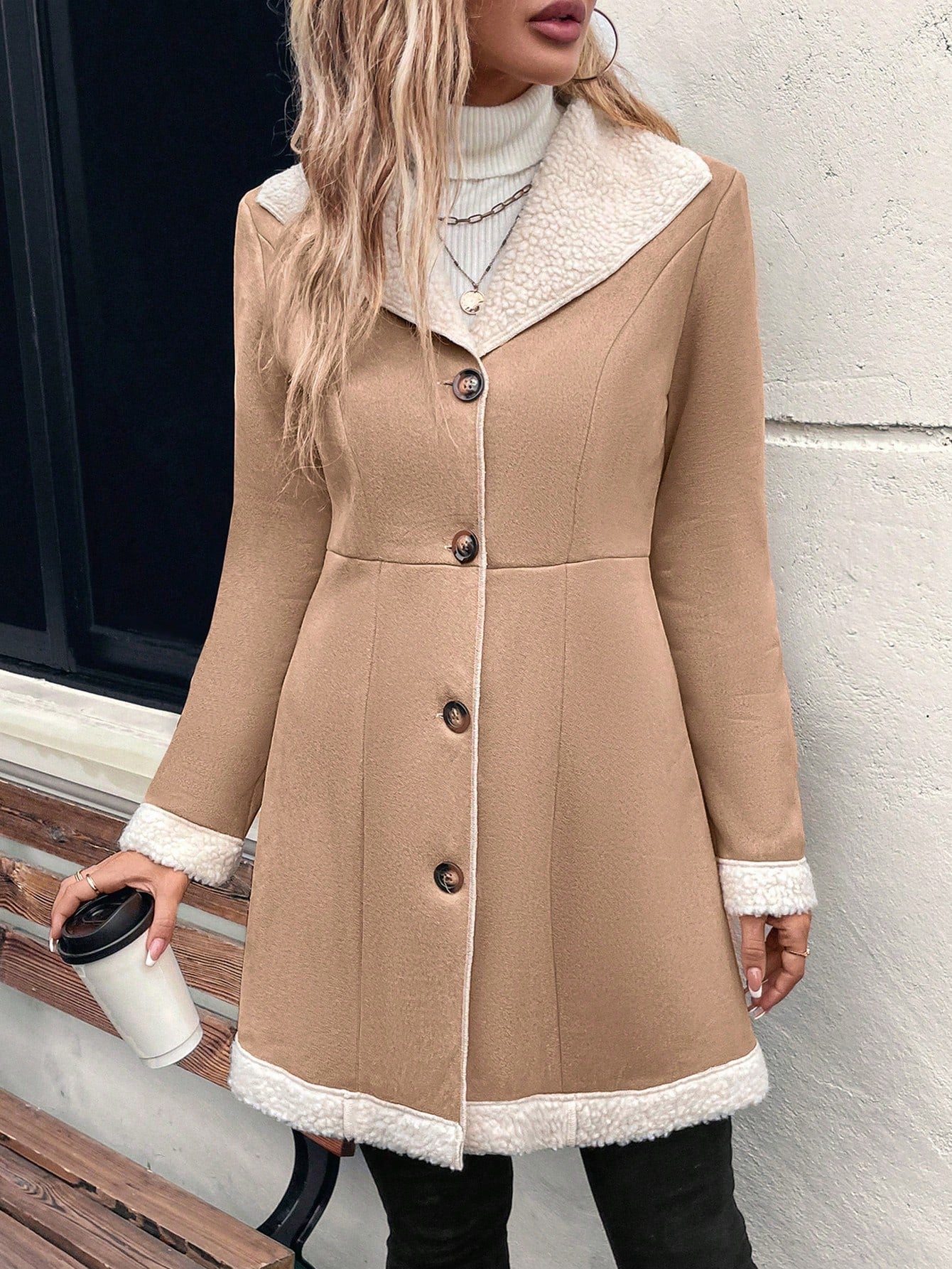 Chic Contrast Color Long Jacket for Women - Ideal Autumn & Winter Style