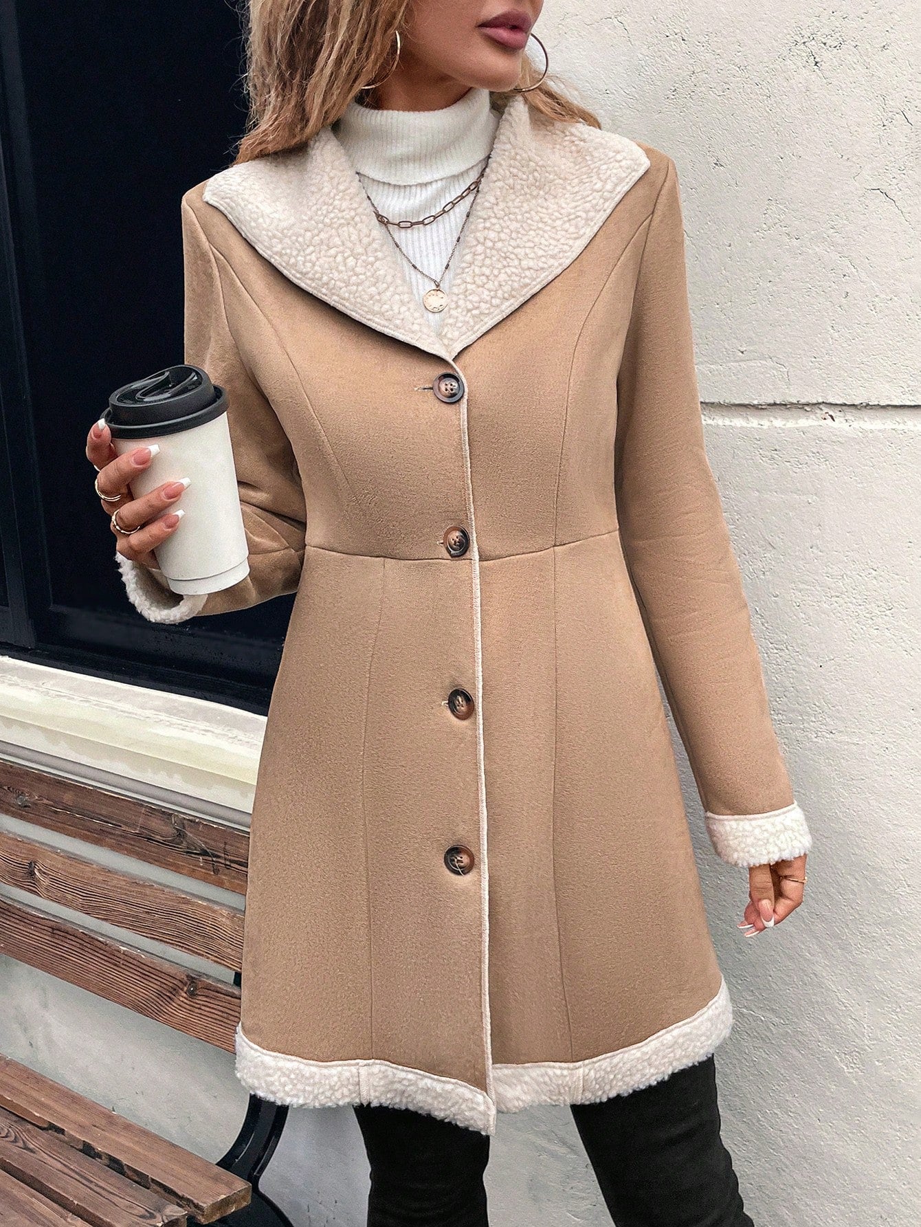 Chic Contrast Color Long Jacket for Women - Ideal Autumn & Winter Style