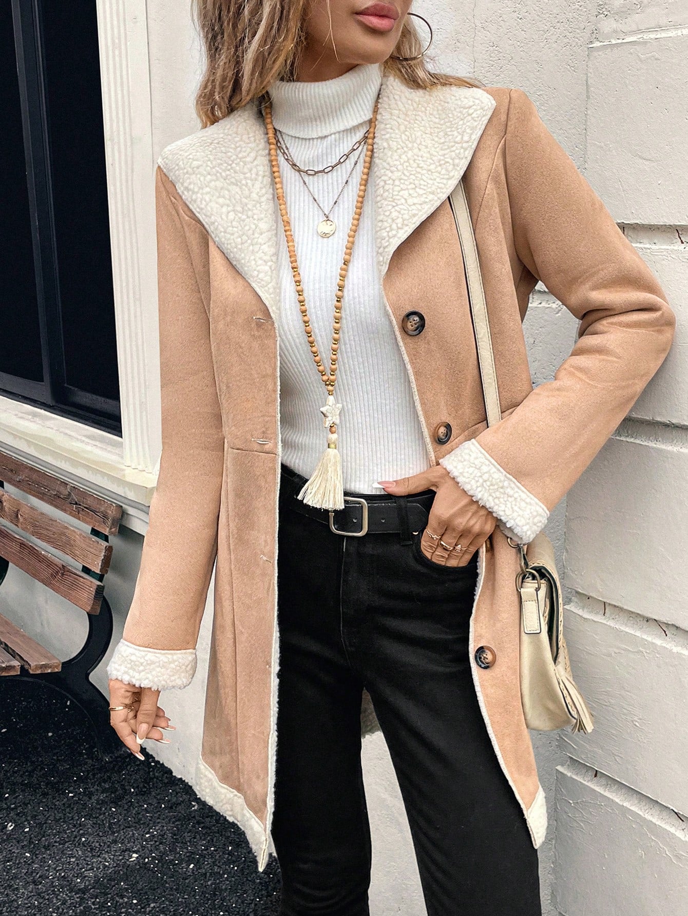 Chic Contrast Color Long Jacket for Women - Ideal Autumn & Winter Style