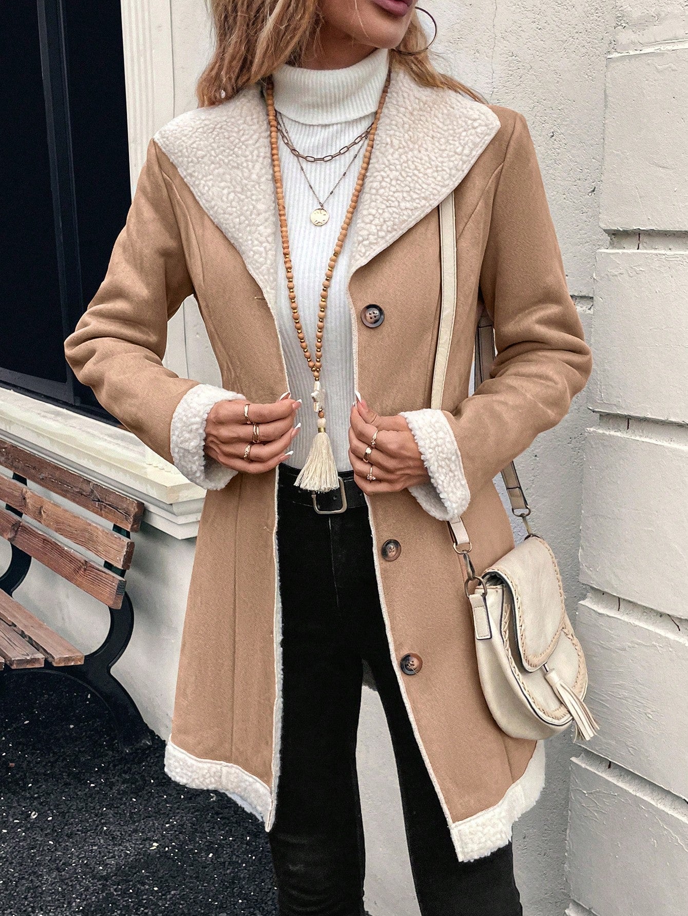 Chic Contrast Color Long Jacket for Women - Ideal Autumn & Winter Style