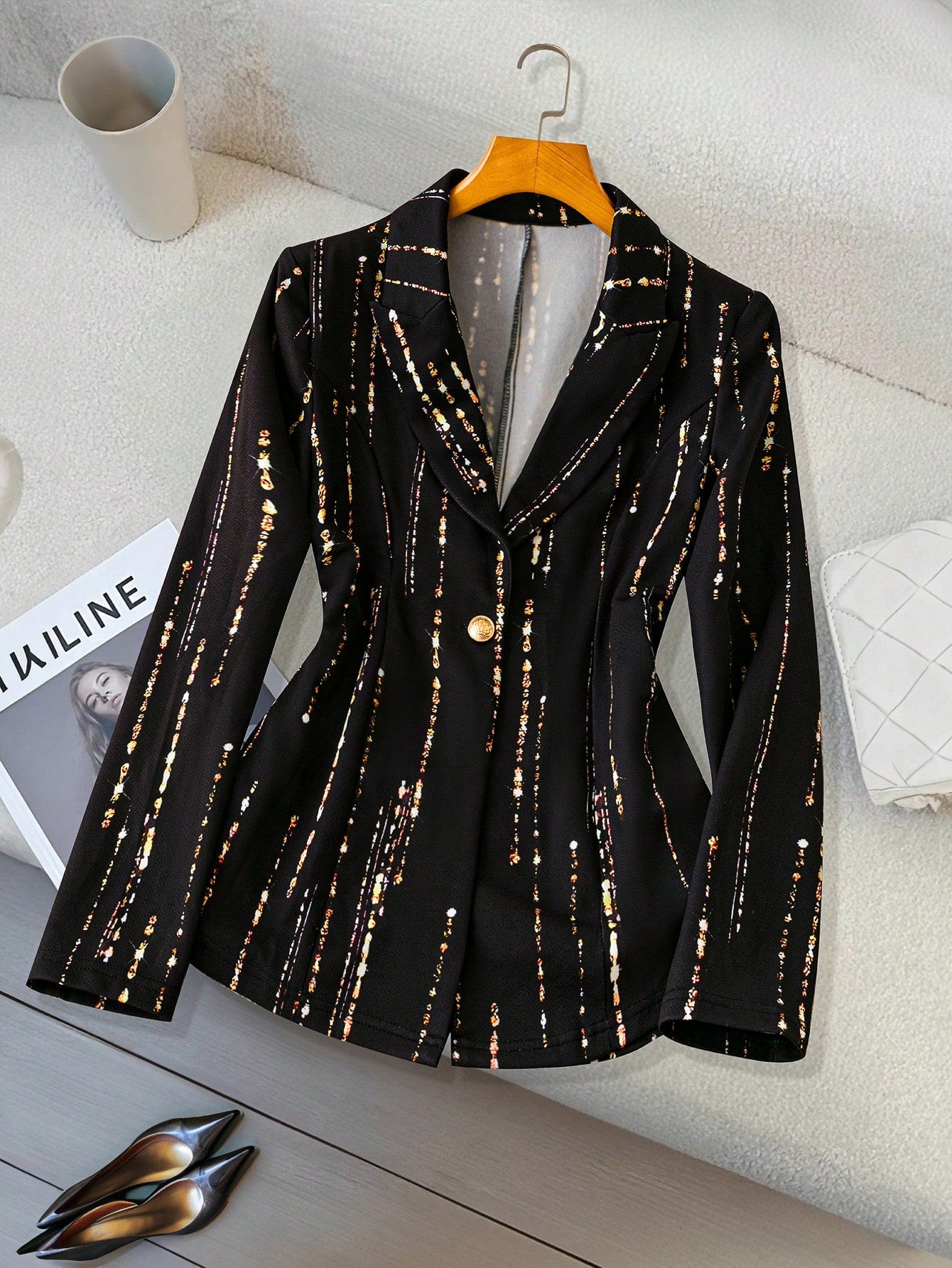 Chic Allover Print Long Sleeve Blazer for Women - Classic Style