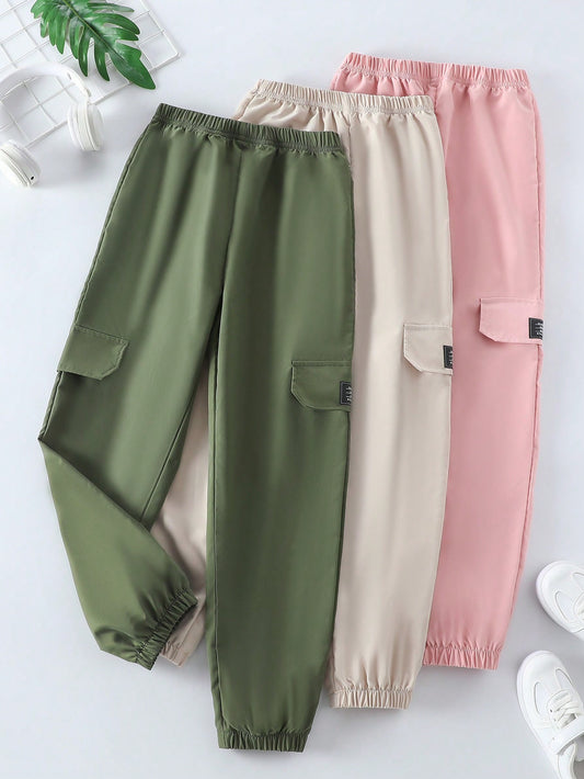 Versatile 3-Piece Tween Girl's Multi-Functional Drawstring Running Pants Set - Perfect for All Seasons!