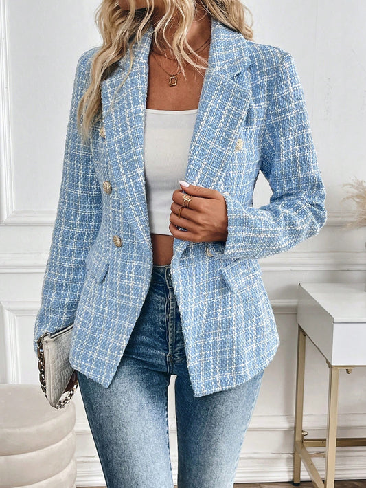 Chic & Tailored: Elegant Slimming Double-Breasted Checked Blazer