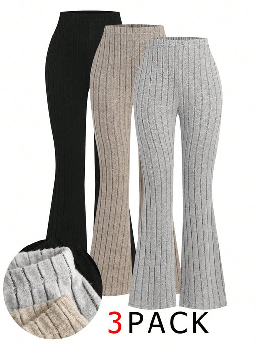 Trendy 3-Piece Tween Girls Casual Knit Flared Pants Set