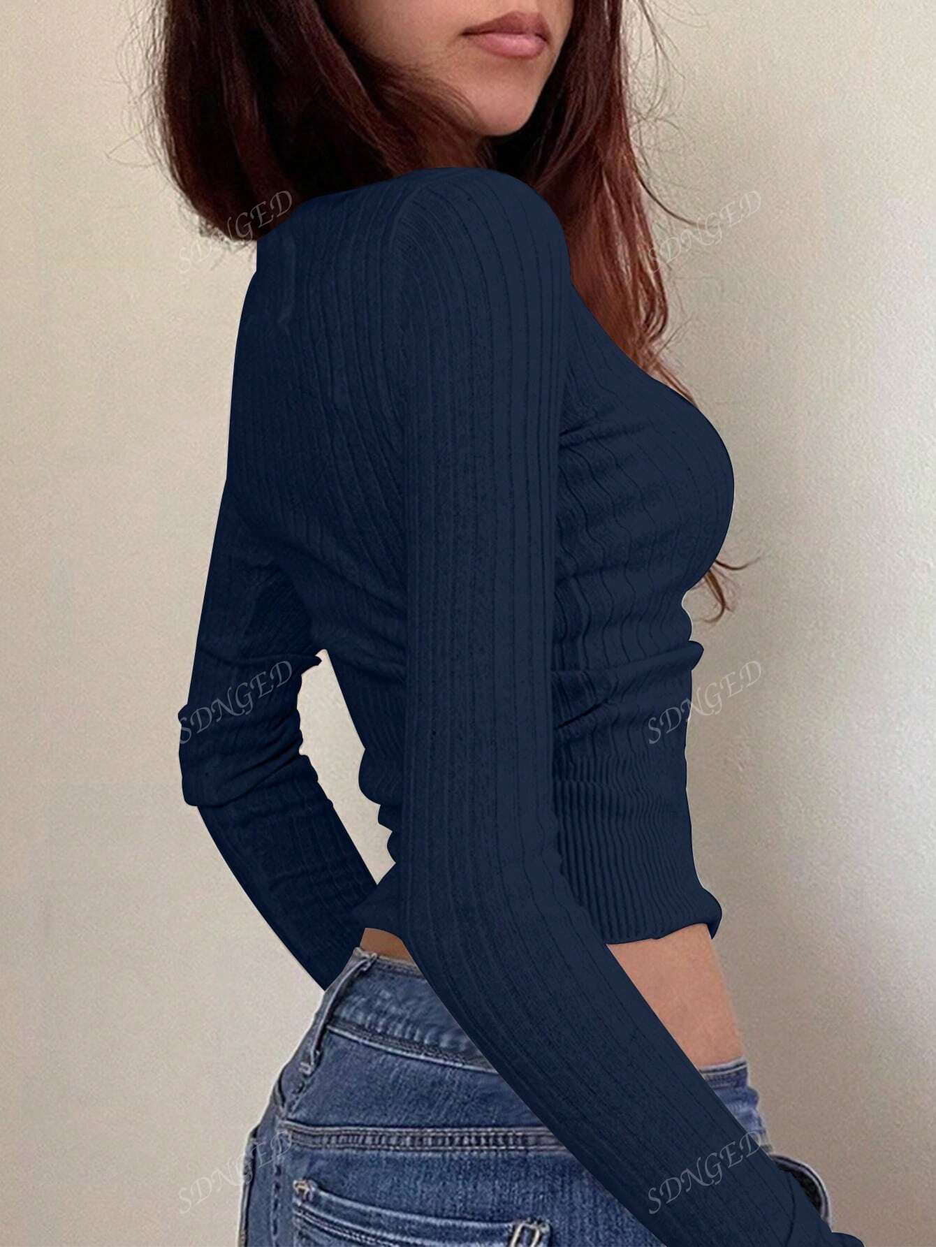 Chic Half-Open Collar Knitted Sweater for Effortless Style