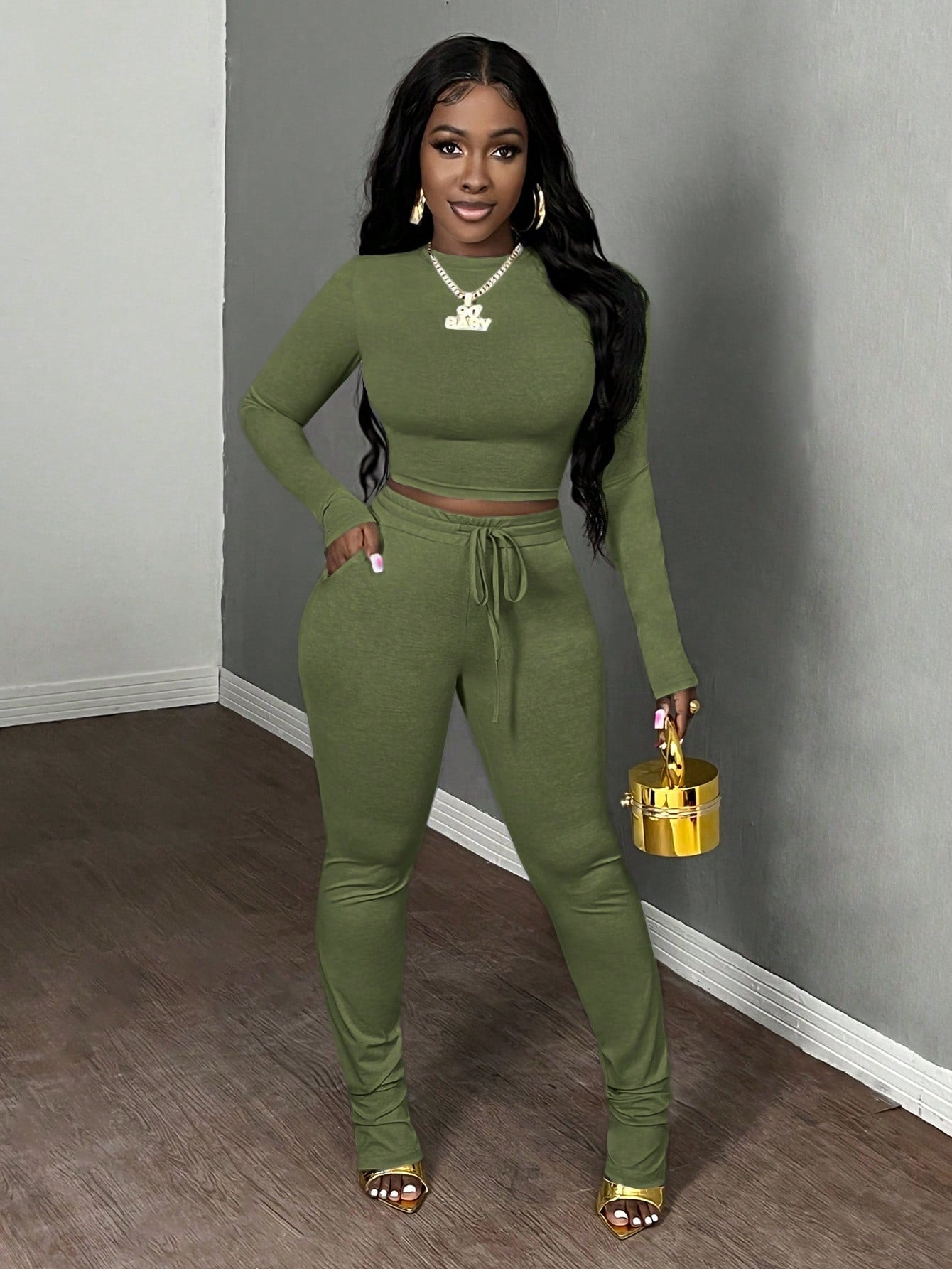 Chic & Cozy 2-Piece Casual Crop Top & High-Waist Pants Set