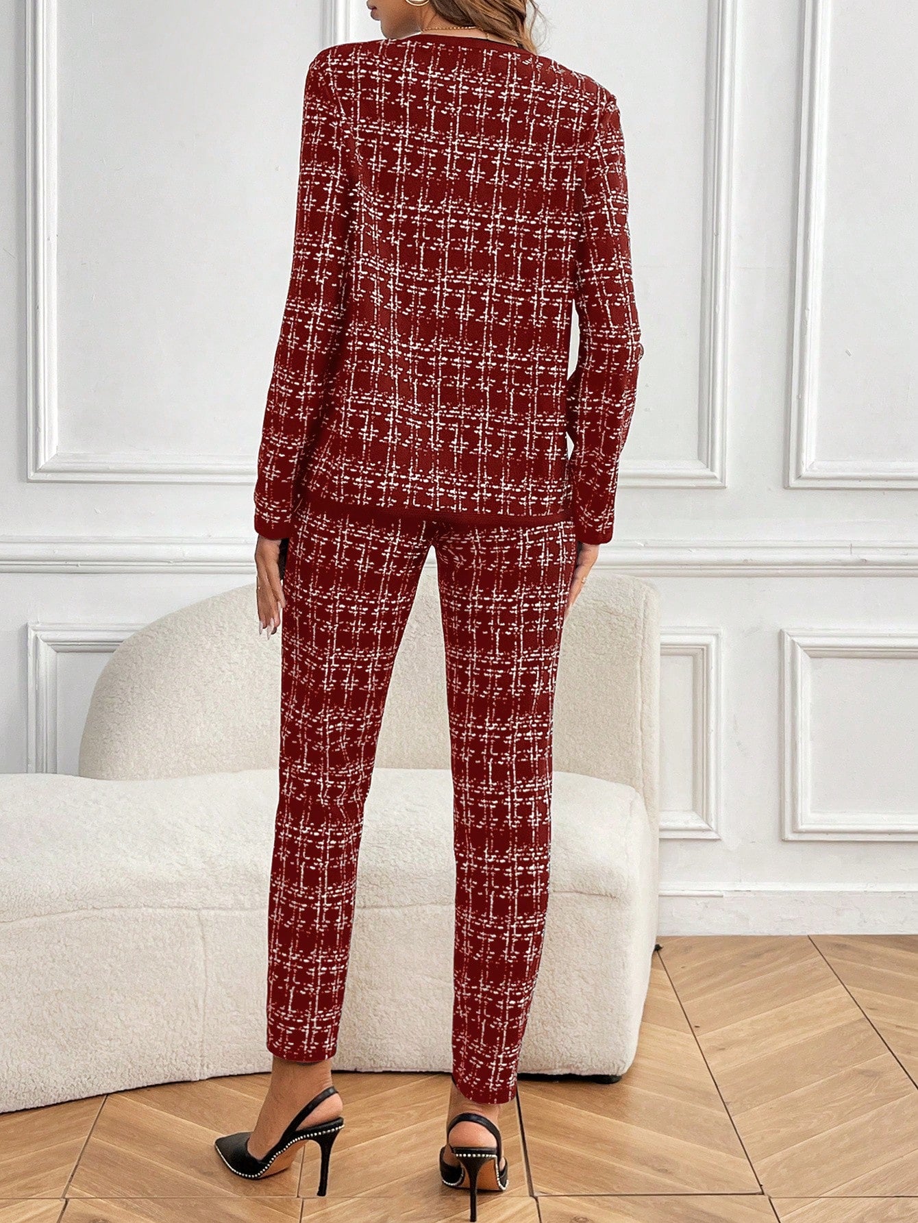 Chic Plaid Print 2-Piece Jacket & Pants Set for Effortless Autumn Style