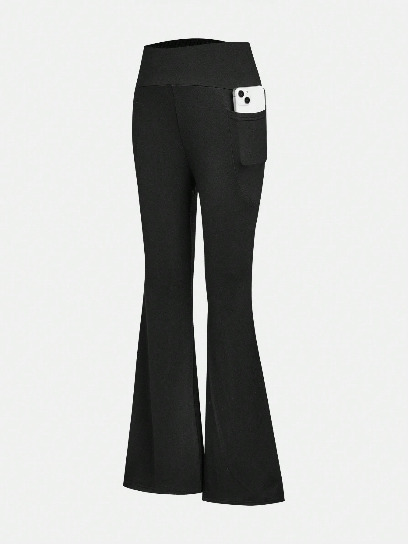 Chic 3-Piece Tween Girls' Sporty Flare Pants Set with Phone Pockets - Versatile Black & Grey Styles!