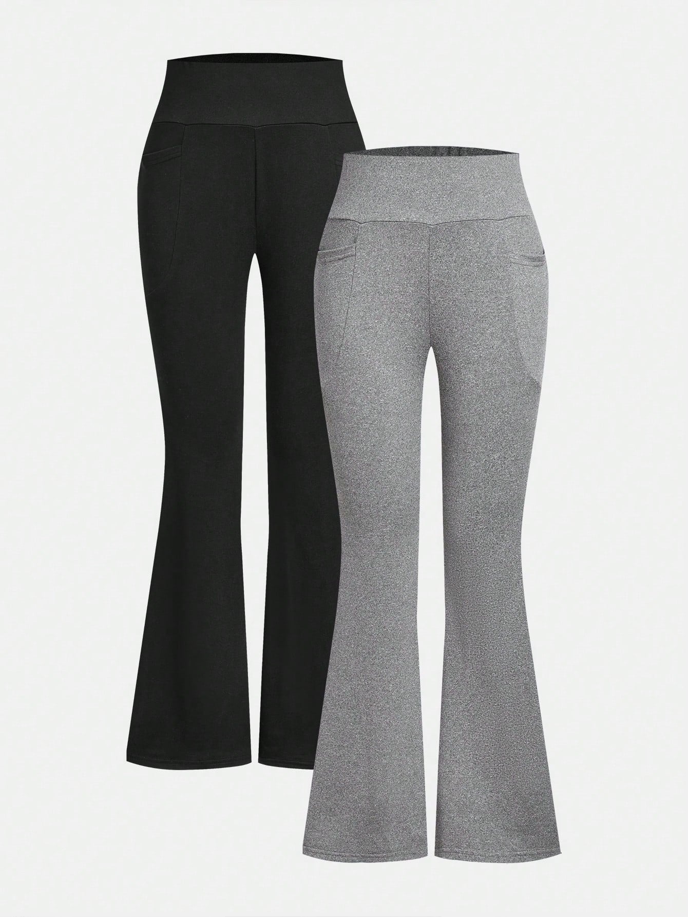 Chic 3-Piece Tween Girls' Sporty Flare Pants Set with Phone Pockets - Versatile Black & Grey Styles!