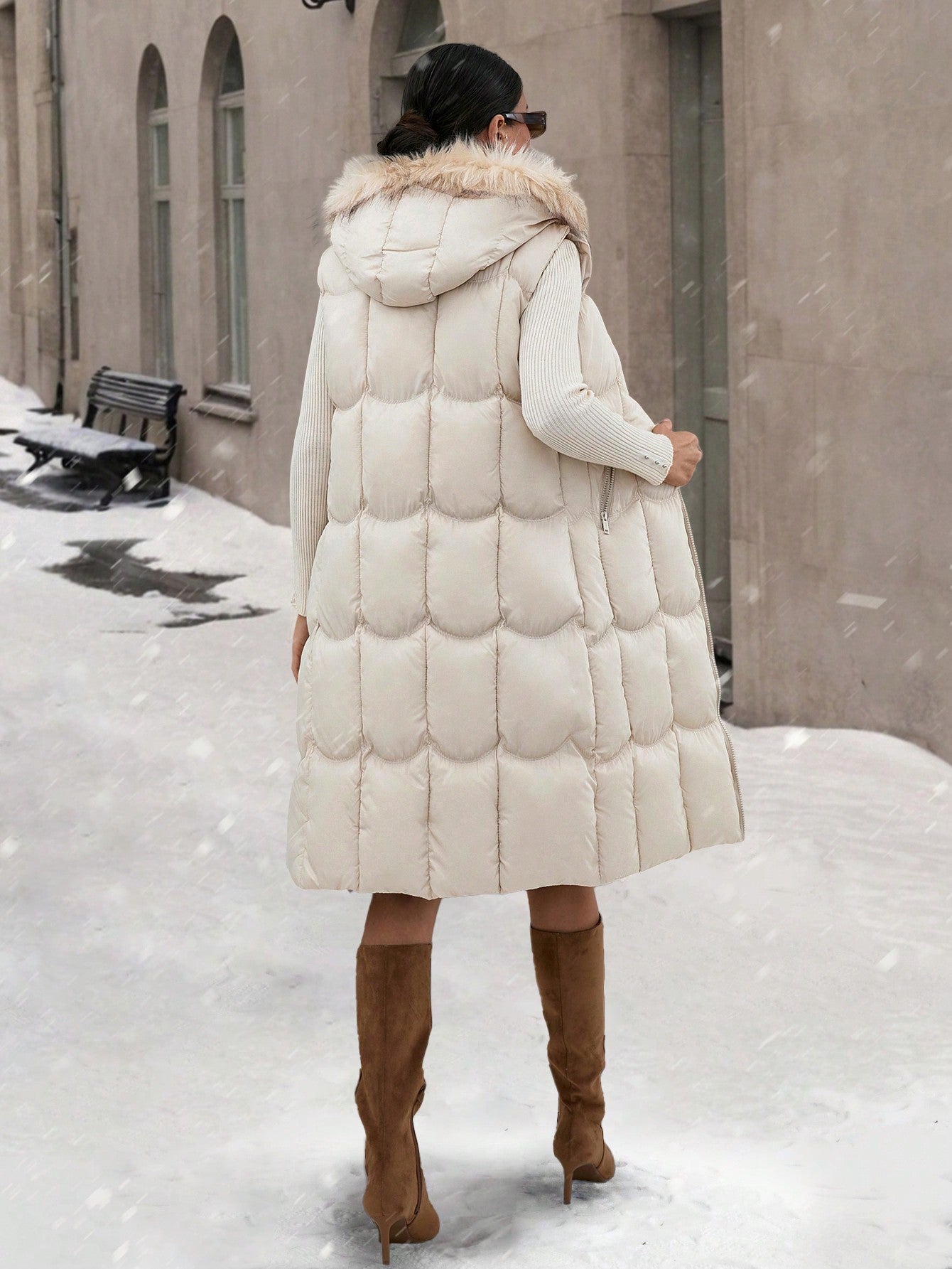 Chic Minimalist Furry Spliced Sleeveless Jacket