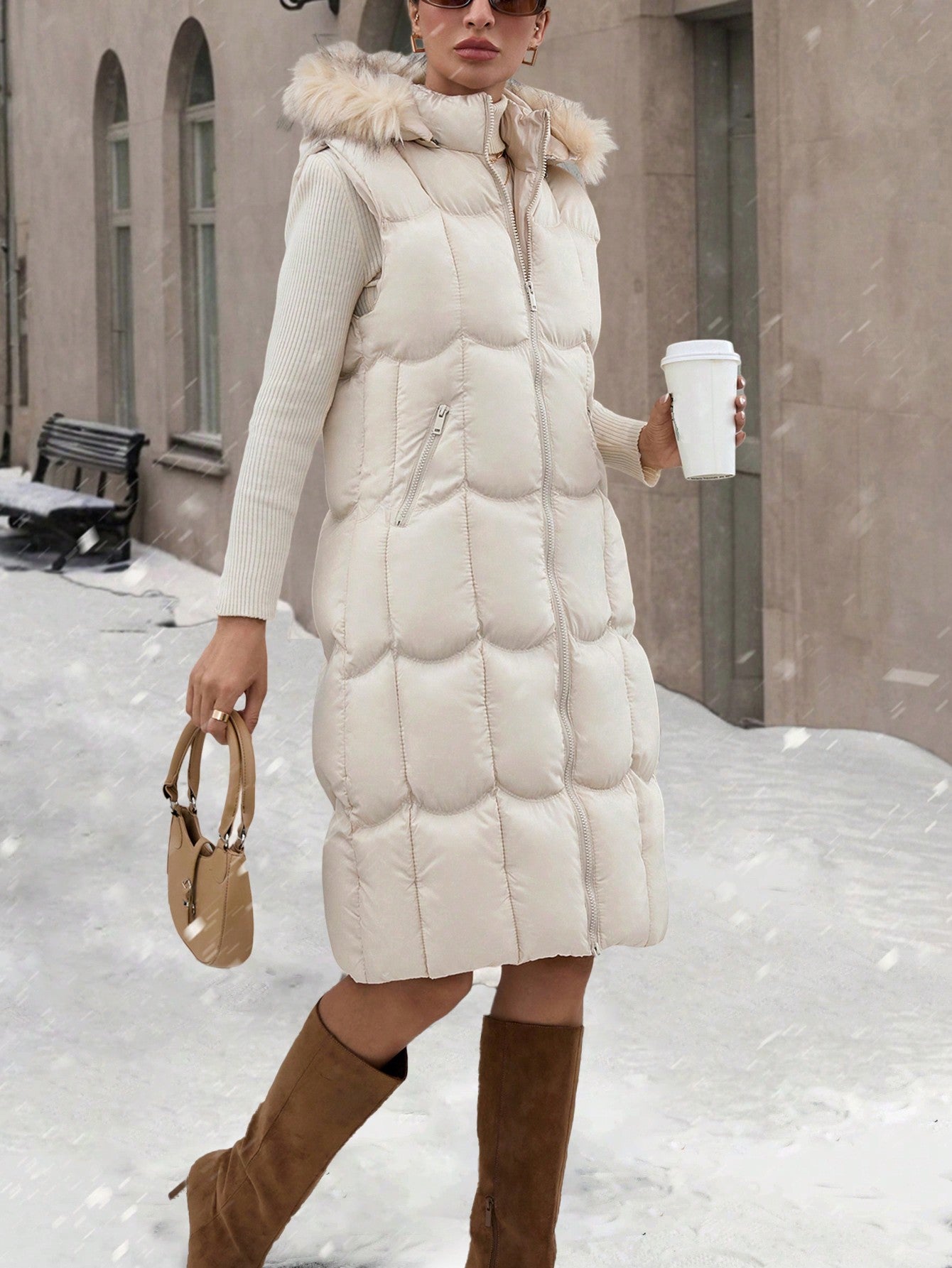 Chic Minimalist Furry Spliced Sleeveless Jacket