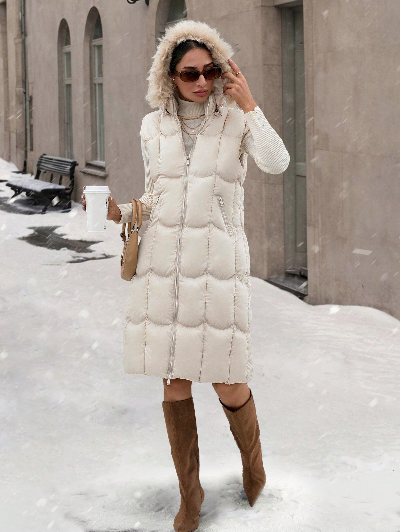 Chic Minimalist Furry Spliced Sleeveless Jacket