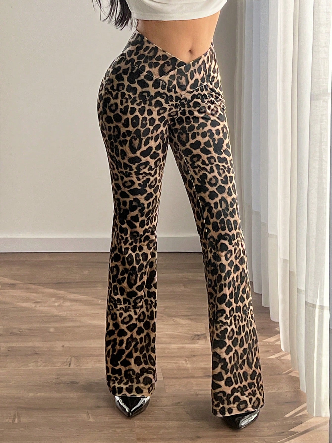 Chic and Bold: ICON Low Waist Leopard Print Flare Pants