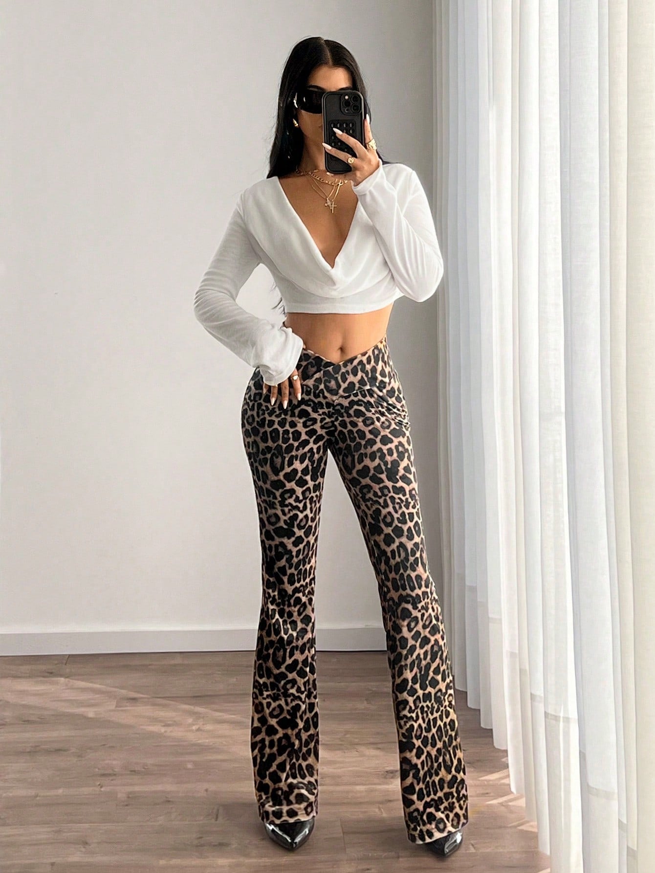 Chic and Bold: ICON Low Waist Leopard Print Flare Pants