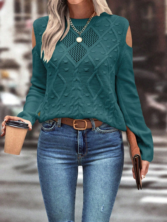 Chic & Cozy: Open Shoulder Long Sleeve Pullover Sweater