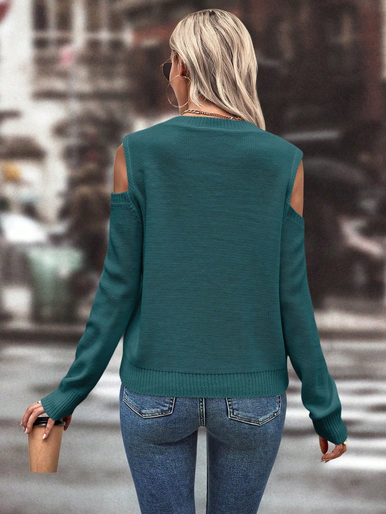 Chic & Cozy: Open Shoulder Long Sleeve Pullover Sweater