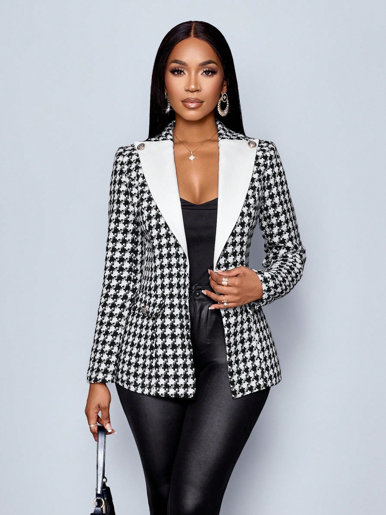 Chic Autumn Elegance: SOLERSUN Women's Contrast Color Checked Tweed Suit Jacket