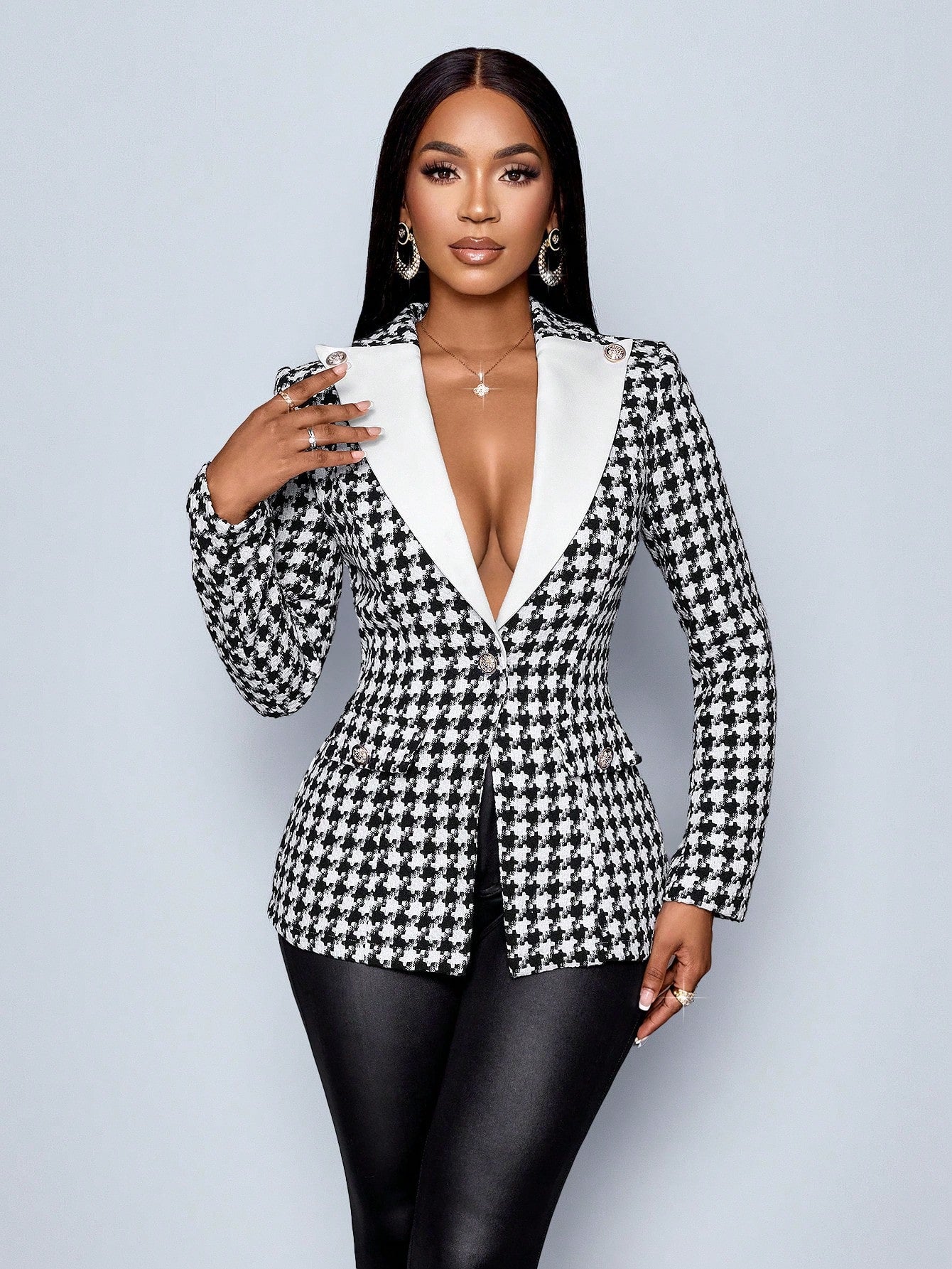 Chic Autumn Elegance: SOLERSUN Women's Contrast Color Checked Tweed Suit Jacket