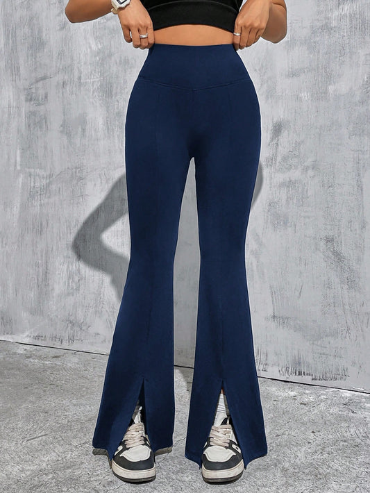 Trendy Solid Color Knit Fitted Slit Pants for Effortless Street Style